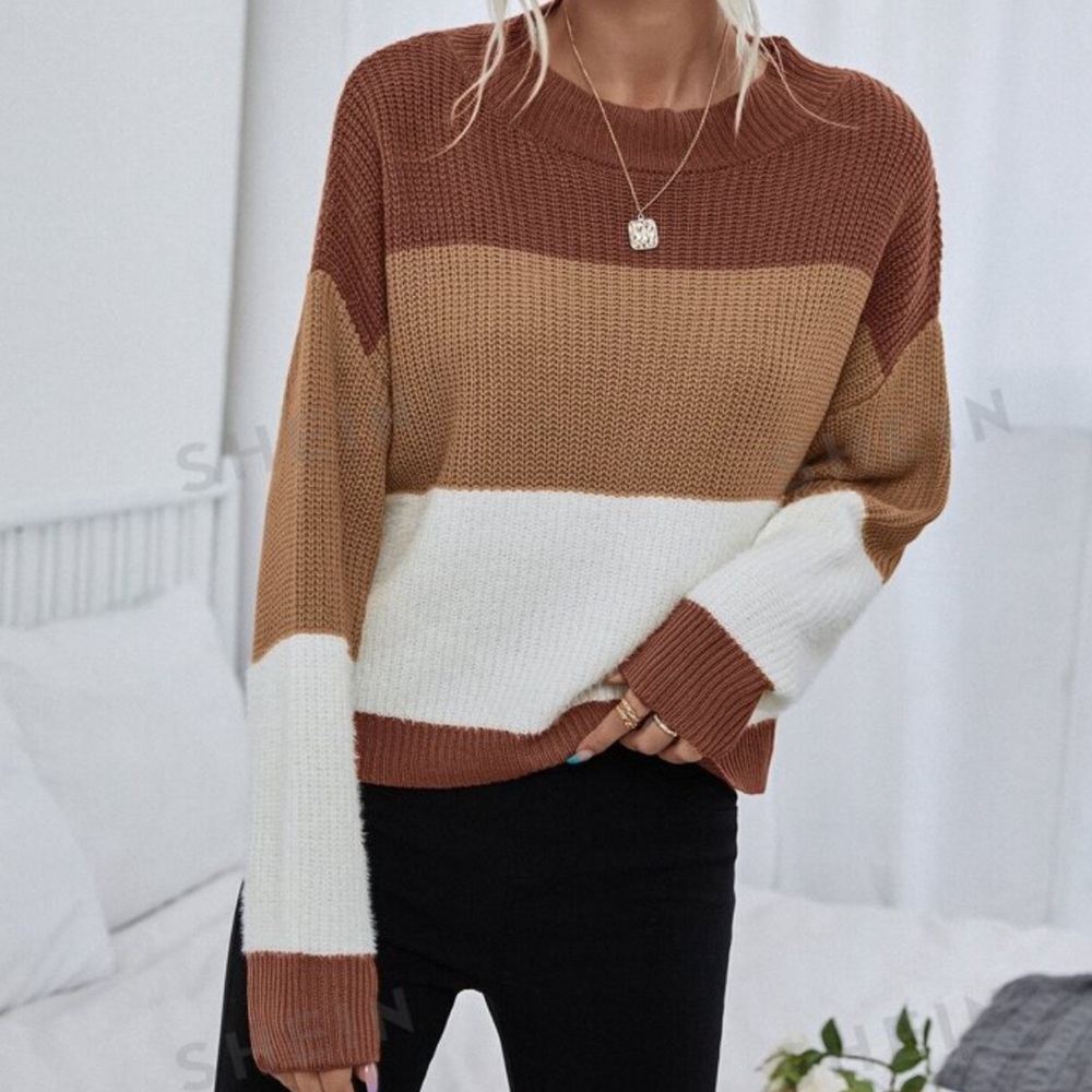 Women’s Long Sleeve Color Block Fall Sweater